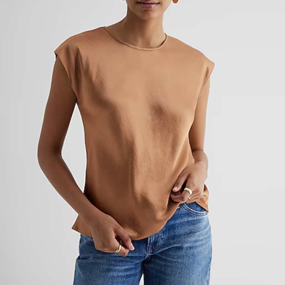 NWT Express Satin Crew Neck Gramercy Tee. Color Pecan. Size Small